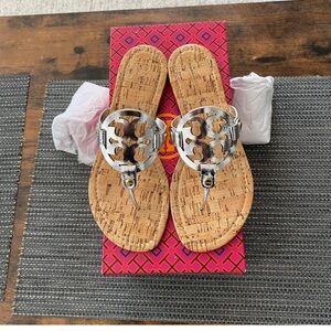 Tory Burch Miller Sandal, Silver Metallic Cork, size 7 1/2, NWB. Never worn.